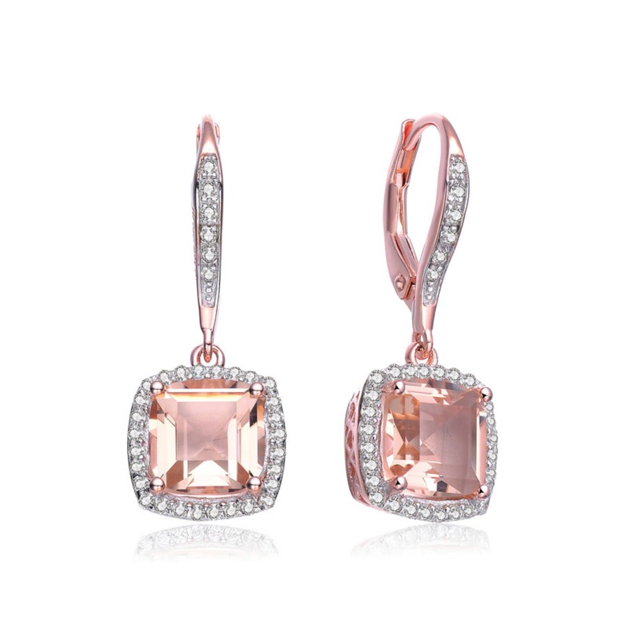 Accessories Penningtons | Sterling Silver 18K Rose Gold Plating With Morganite Cubic Zirconia Drop Earrings - Penningtons