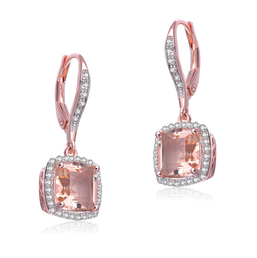 Accessories Penningtons | Sterling Silver 18K Rose Gold Plating With Morganite Cubic Zirconia Drop Earrings - Penningtons