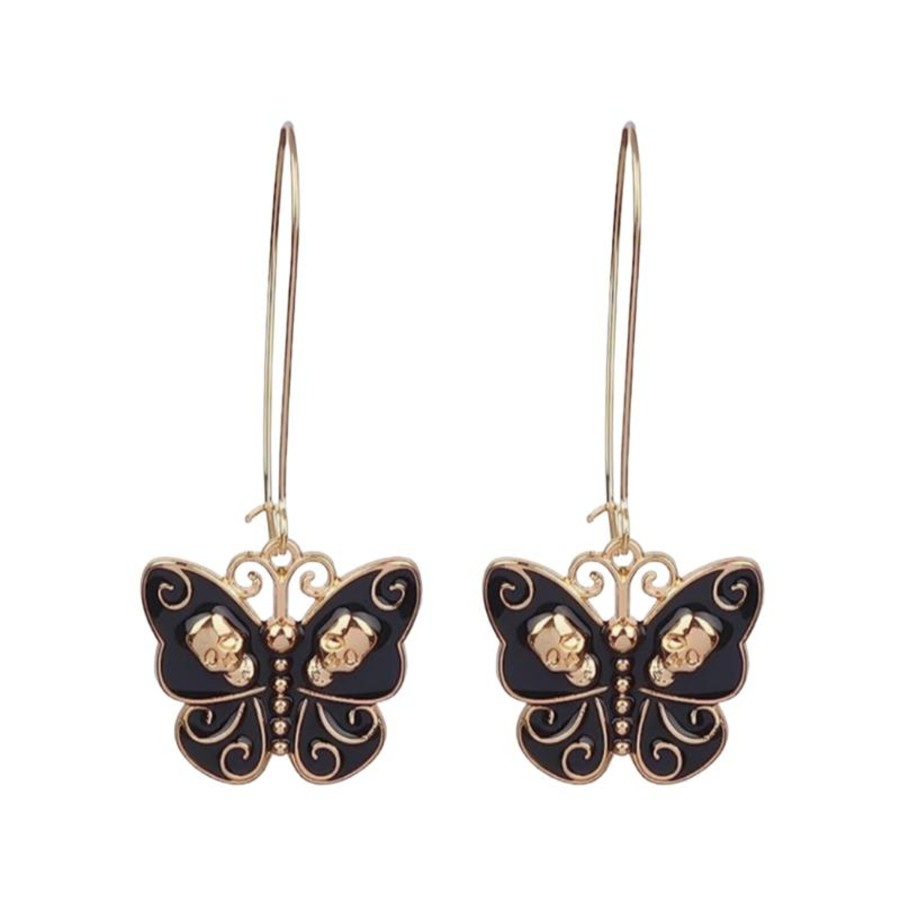 Accessories Penningtons | Goldtone & Black Skulls Butterfly Drop Earrings- Don'T Ask - Penningtons