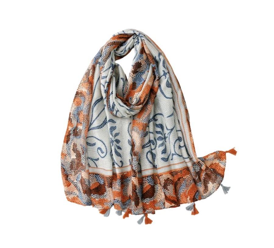 Accessories Penningtons | Blue And Orange Terrazzo Scarf With Tassels - Don'T Ask - Penningtons