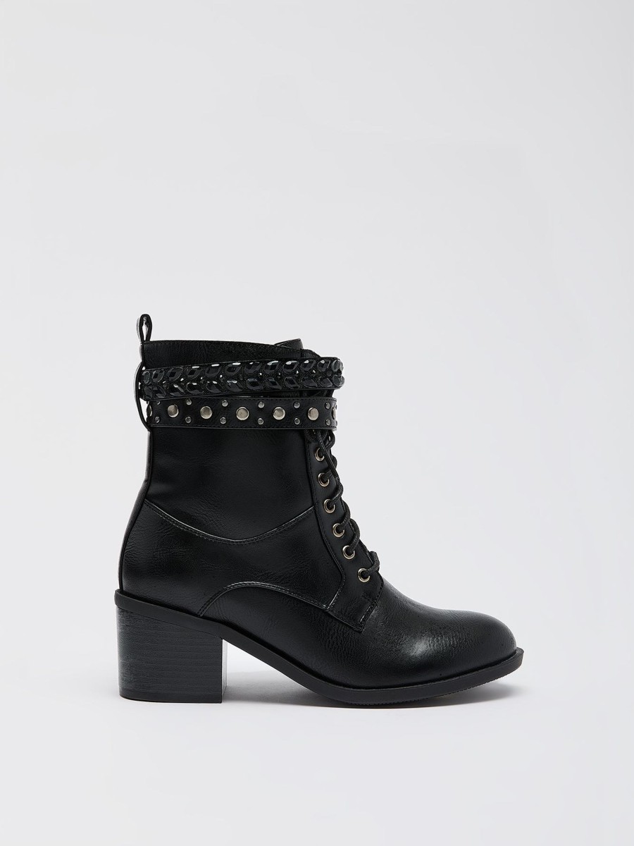 Shoes Penningtons | Extra-Wide Width, Black Block-Heeled Combat Bootie