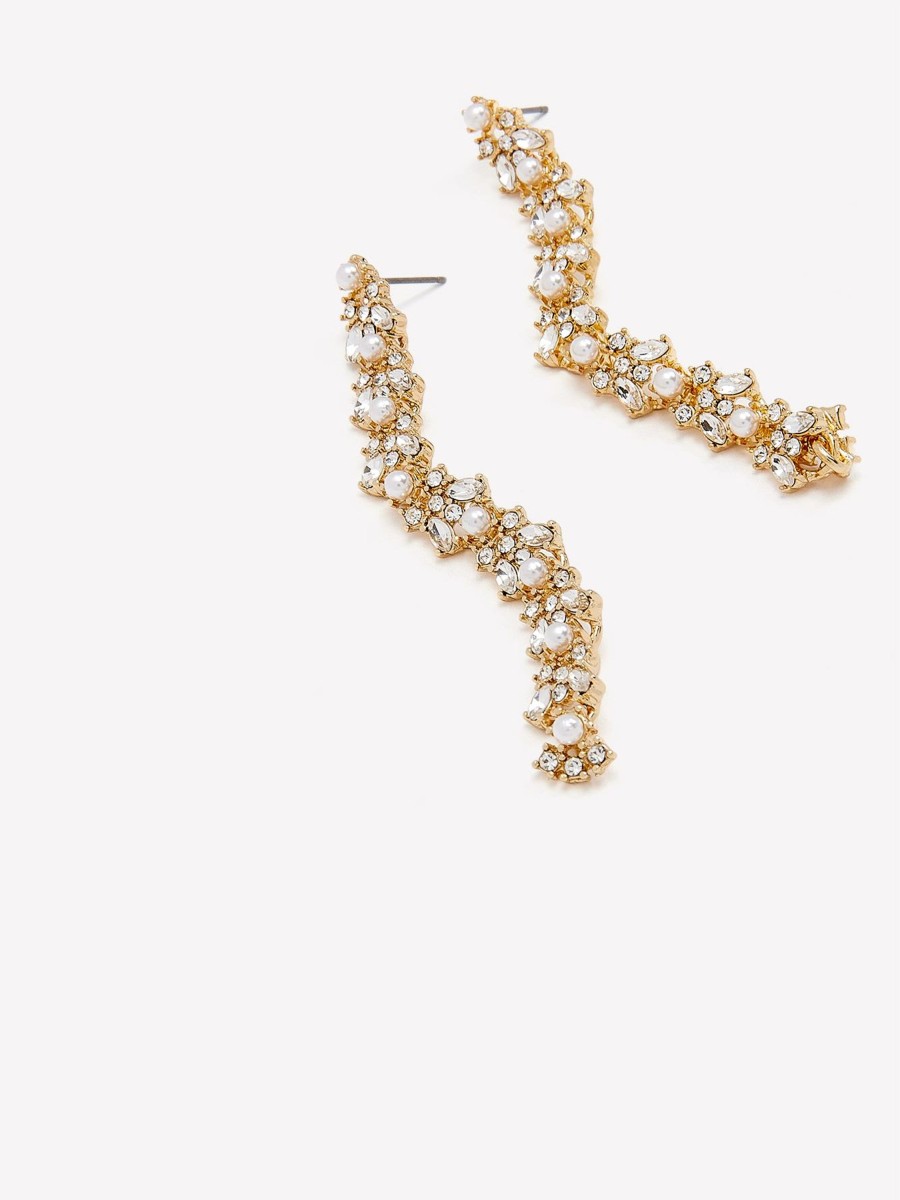 Accessories Penningtons | Long Drop Earrings With Rhinestones And Pearls