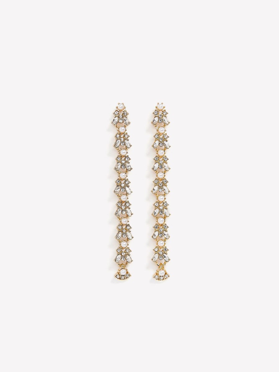 Accessories Penningtons | Long Drop Earrings With Rhinestones And Pearls