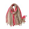 Accessories Penningtons | Bright Pink And Floral Scarf With Tassels - Don'T Ask - Penningtons