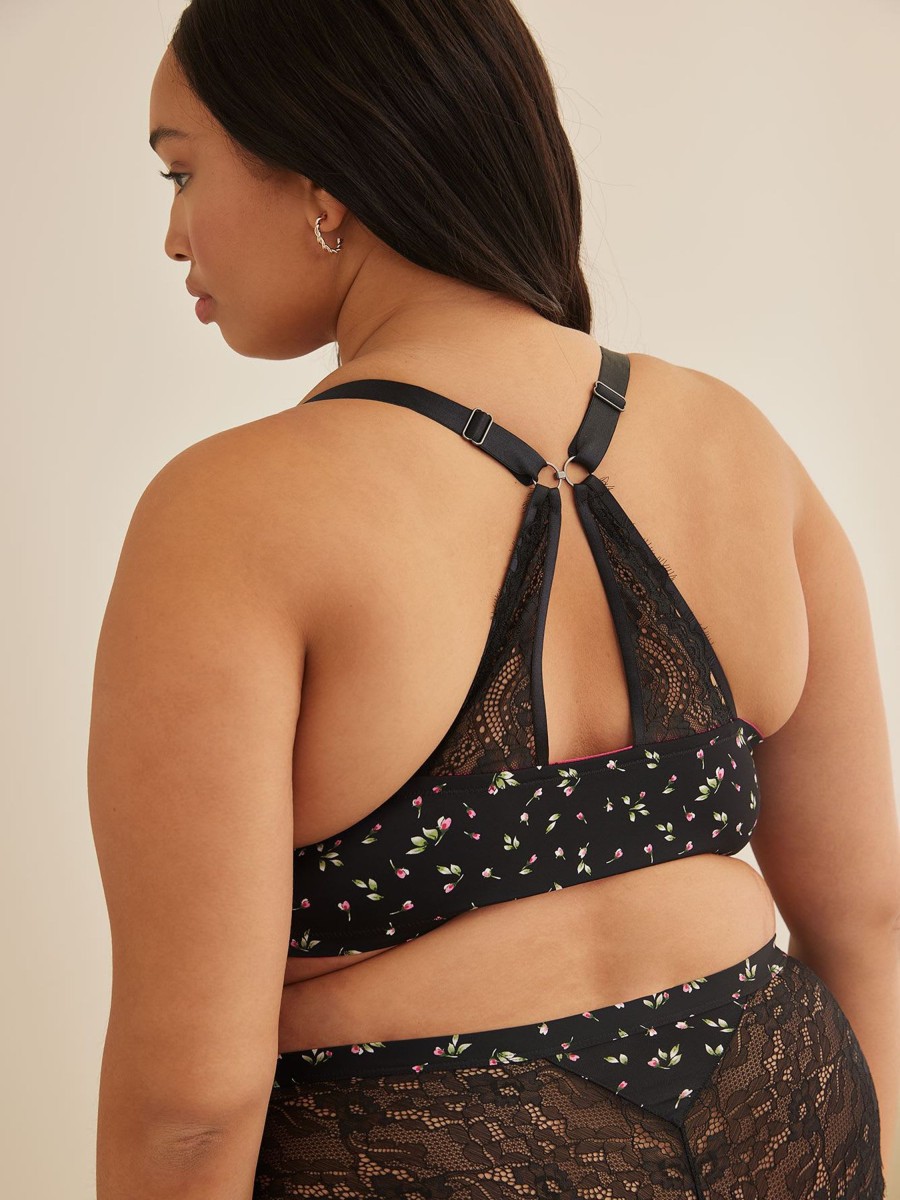 Lingerie Penningtons | Printed Microfibre Front-Closure Plunge Bra With Lace Back - D Esse Collection