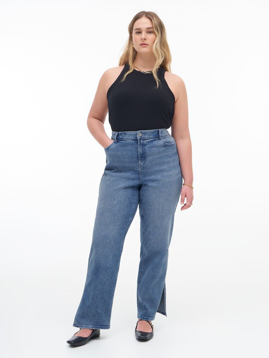 Addition Elle Penningtons Bottoms | Responsible, Straight-Leg Jeans With Side Slit, Medium Wash - Addition Elle