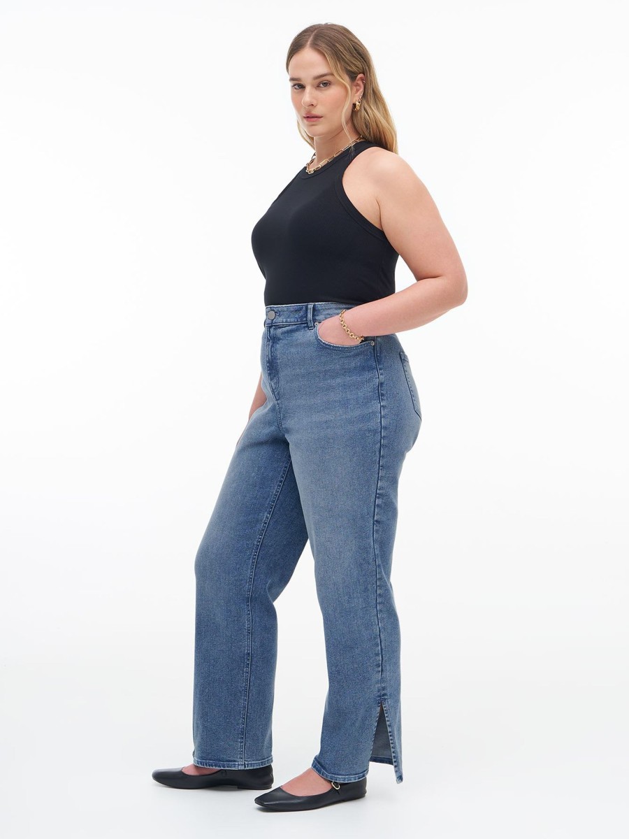 Addition Elle Penningtons Bottoms | Responsible, Straight-Leg Jeans With Side Slit, Medium Wash - Addition Elle