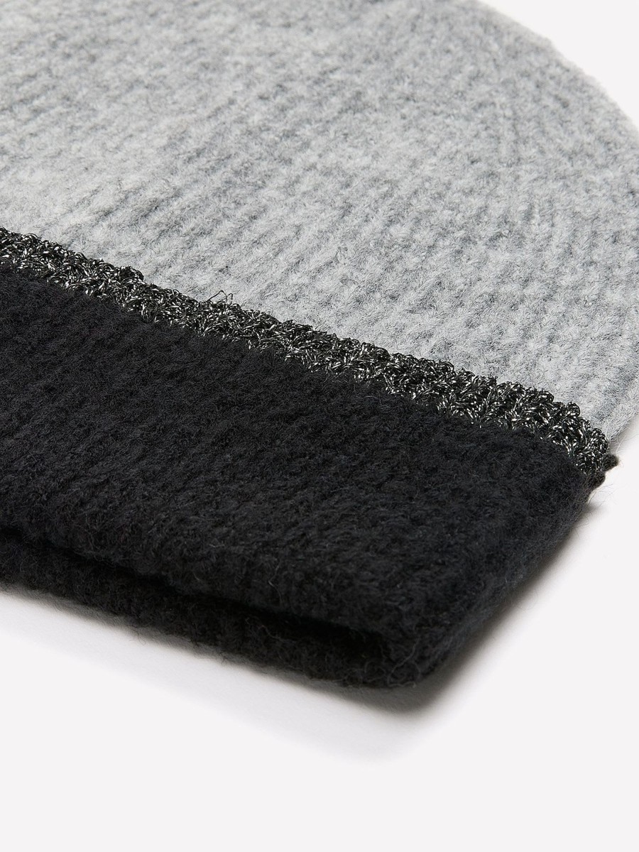 Accessories Penningtons | Grey & Black Knit Cuff Beanie With Metallic Tipping