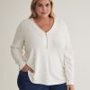 Clothing Penningtons | White Textured Knit Top With Zippered V-Neck