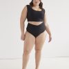 Clothing Penningtons | Black Ribbed High-Waisted Crisscross Swim Brief