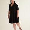 Clothing Penningtons | Black Fit-And-Flare Elbow-Sleeve Dress