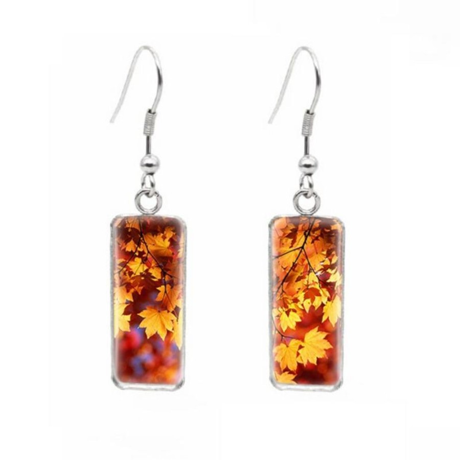 Accessories Penningtons | Orange Fall Leaves Rectangular Drop Earrings - Don'T Ask - Penningtons