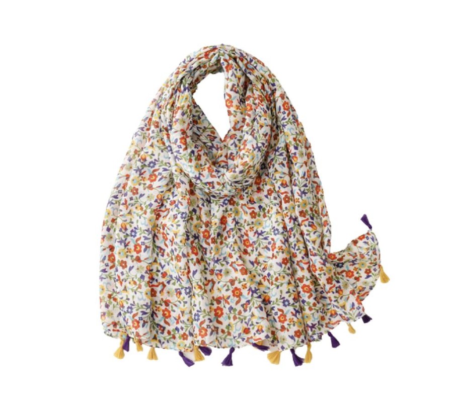 Accessories Penningtons | Dainty Multi Floral Scarf With Tassels - Don'T Ask - Penningtons