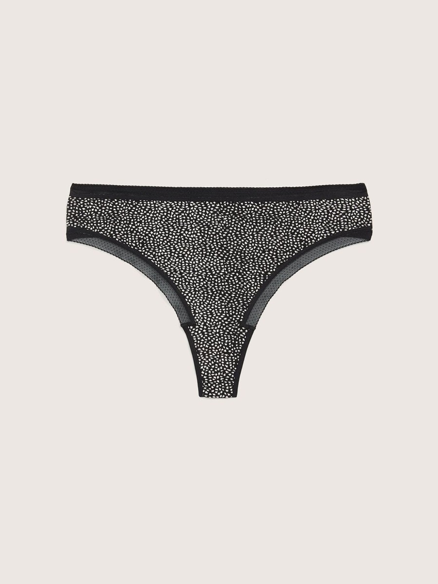 Lingerie Penningtons | Jersey Cotton Lace Thong, Black And White Print - Ti Voglio