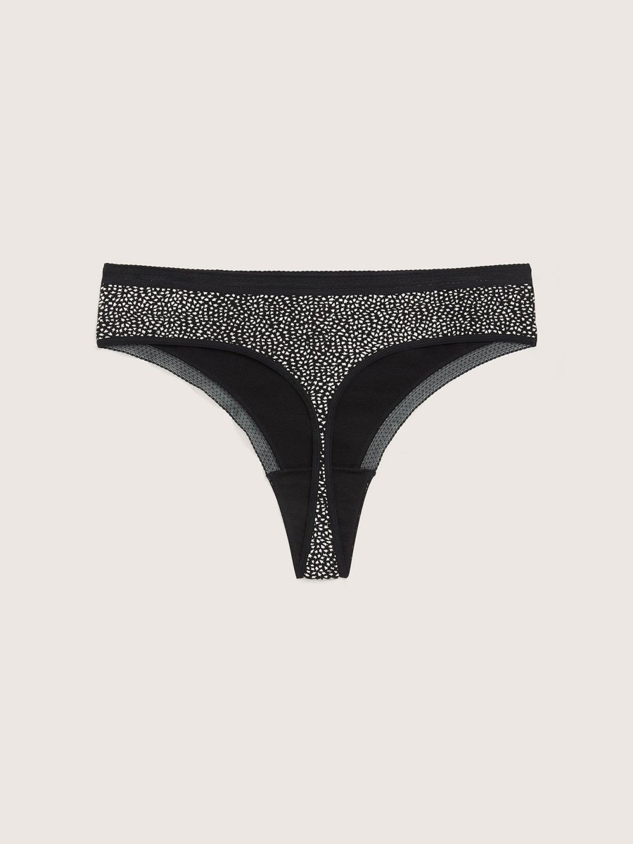 Lingerie Penningtons | Jersey Cotton Lace Thong, Black And White Print - Ti Voglio