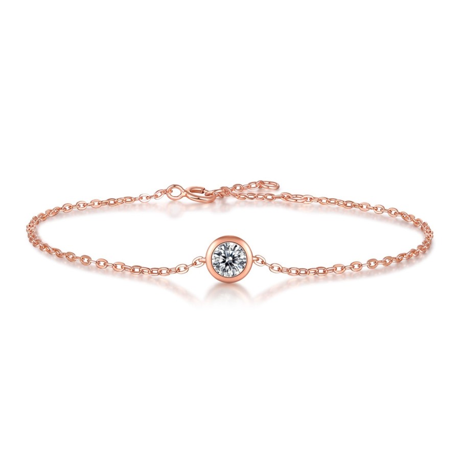 Accessories Penningtons | Sv Sterling Silver 18K Rose Gold Plated 0.50Ct Lab Created Moissanite Solitaire Adjustable Bracelet - Penningtons