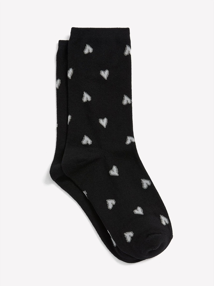 Accessories Penningtons | Black Crew Socks, Heart Print