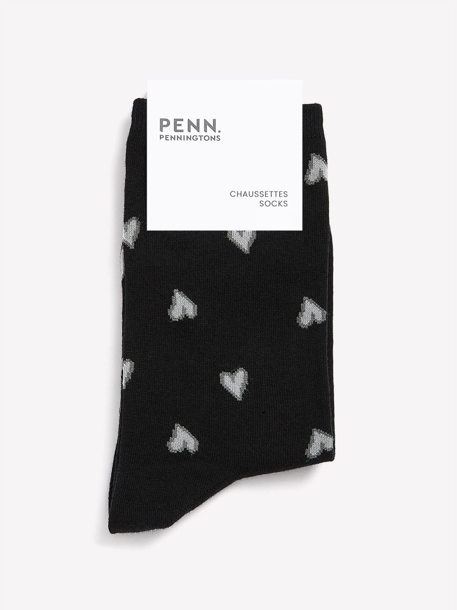 Accessories Penningtons | Black Crew Socks, Heart Print