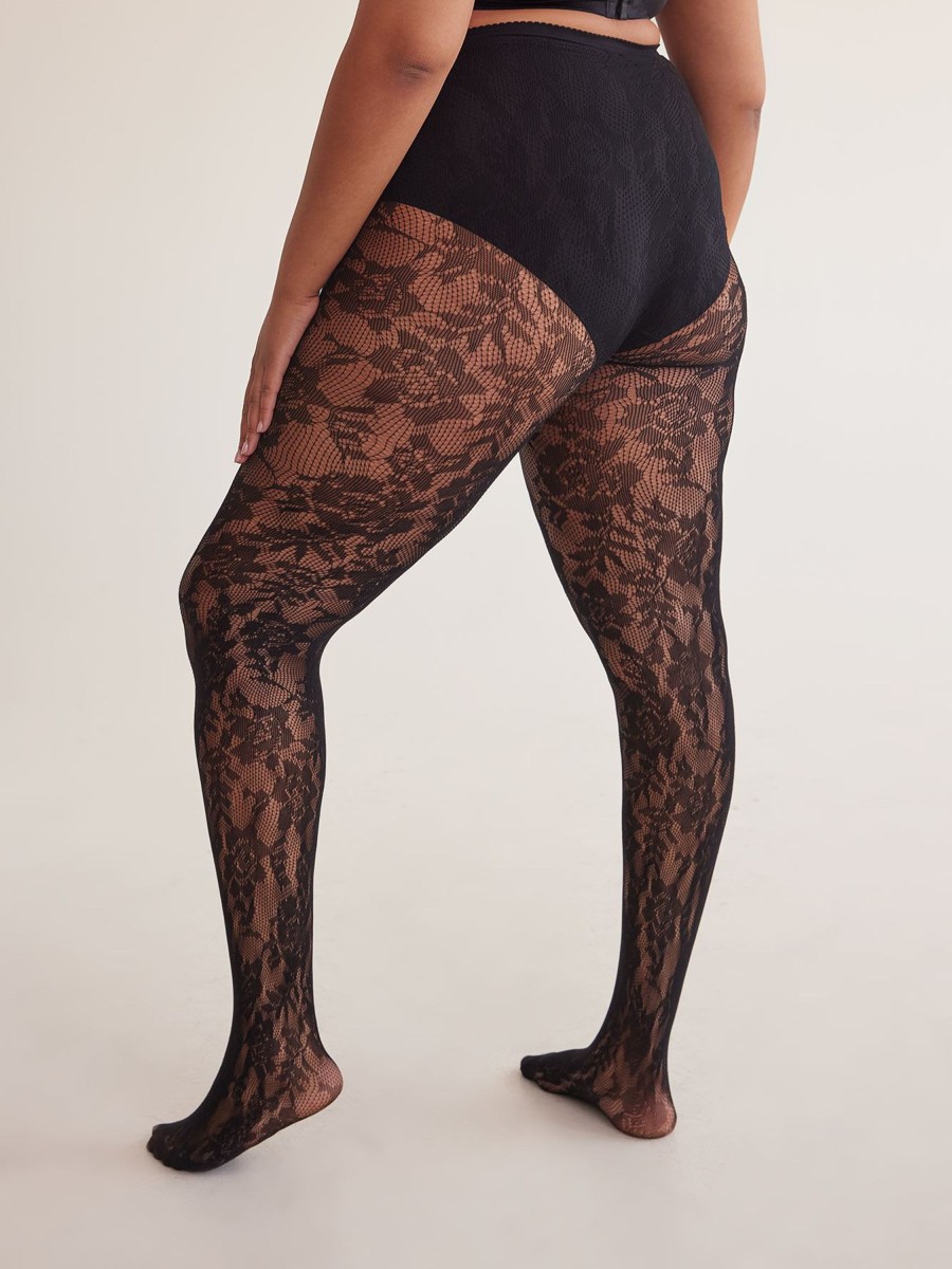 Accessories Penningtons | Black Floral Fashion Tights