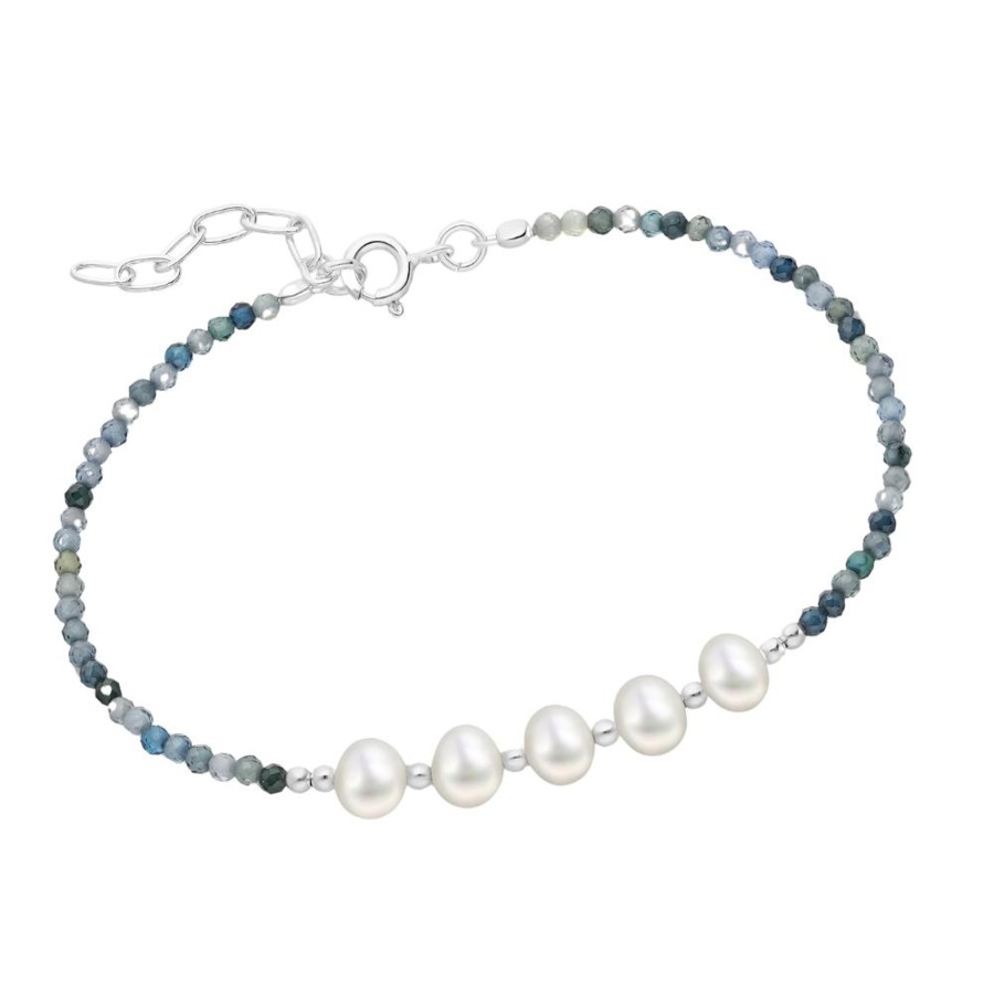 Accessories Penningtons | Sterling Silver Blue Apatite Beaded & Freshwater Pearl Bracelet By Ag Sterling - Penningtons