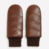 Accessories Penningtons | Brown Leather V-Stitch Quilted Mittens With Ribbed Cuffs