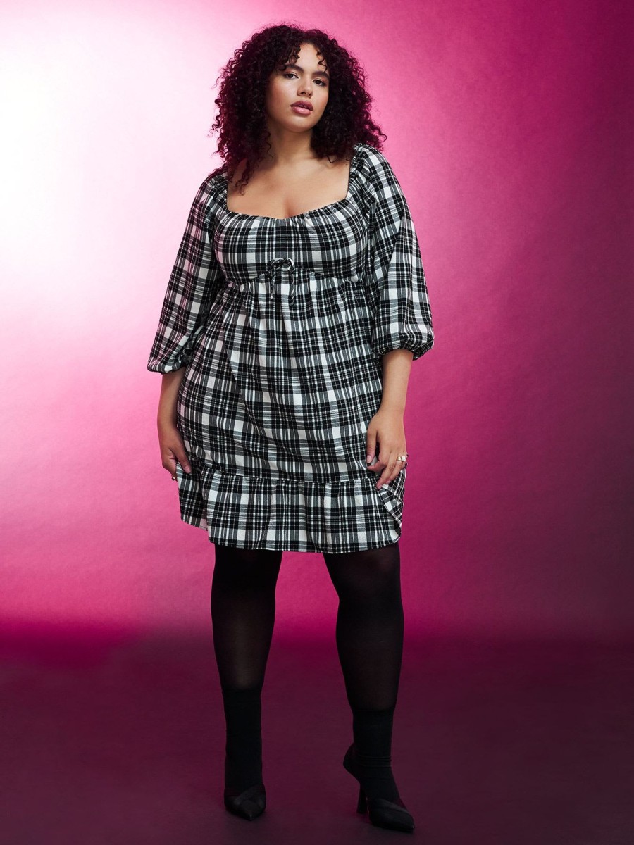 Clothing Penningtons | Plaid Tiered Dress With Balloon Sleeves - Addition Elle