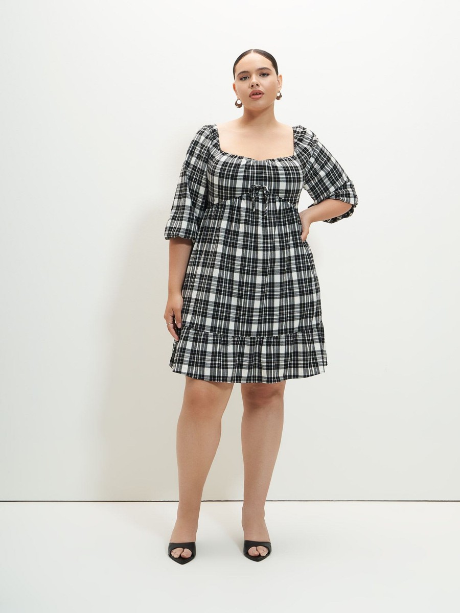 Clothing Penningtons | Plaid Tiered Dress With Balloon Sleeves - Addition Elle