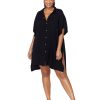 Clothing Penningtons | Black Vacay Buttoned-Down Cover-Up Shirt - Raisins Curve