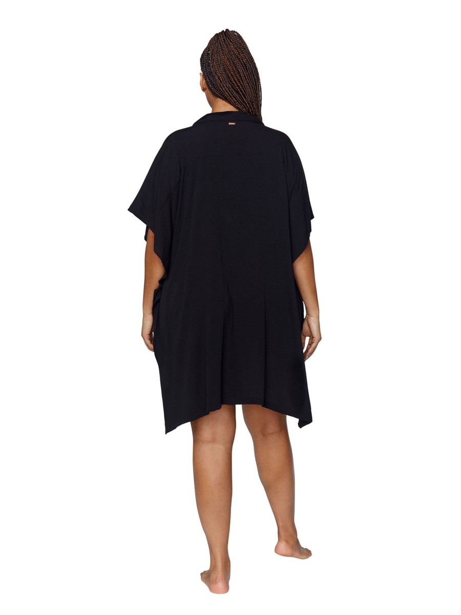 Clothing Penningtons | Black Vacay Buttoned-Down Cover-Up Shirt - Raisins Curve