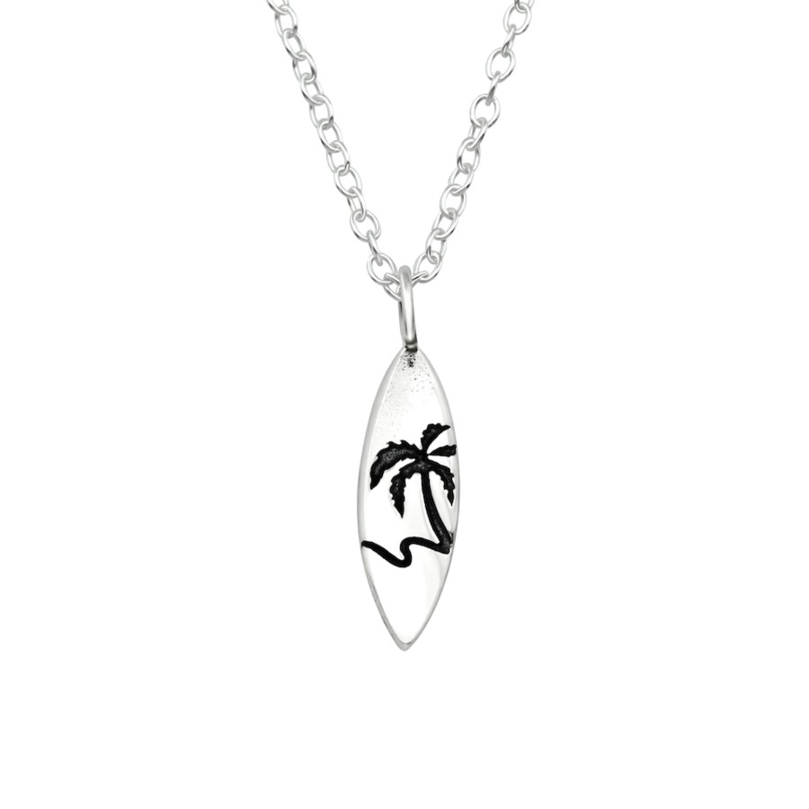 Accessories Penningtons | Sterling Silver Dainty Palm Tree And Surf Pendant Necklace - Ag Sterling - Penningtons