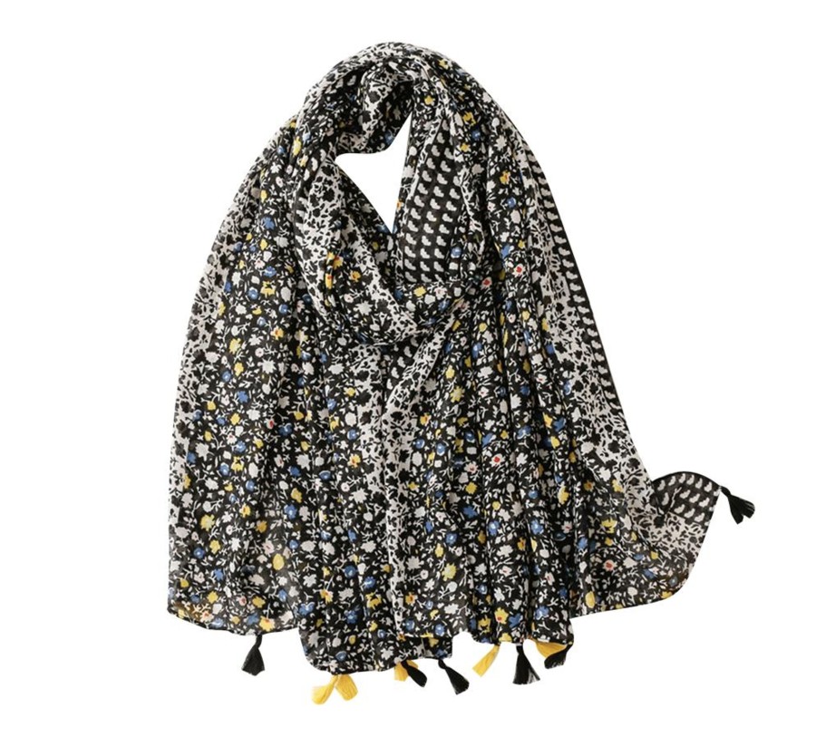 Accessories Penningtons | Black, Blue And Yellow Mini Flower Scarf - Don'T Ask - Penningtons