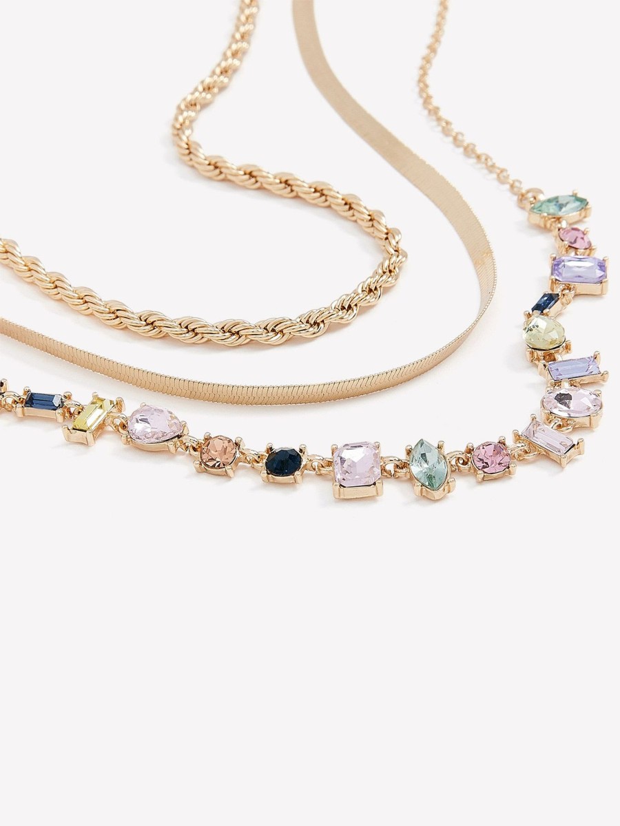 Accessories Penningtons | Three-Layer Golden Necklace With Dainty Stones