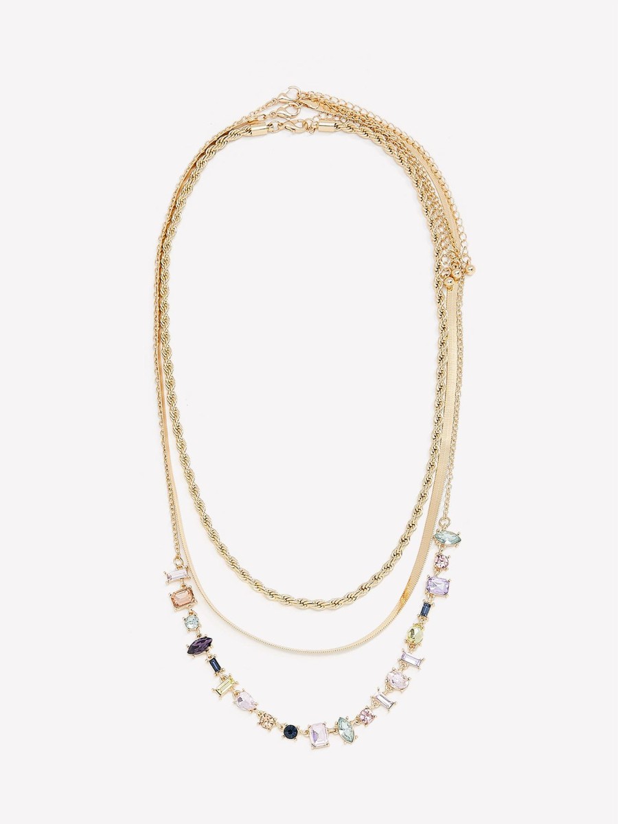 Accessories Penningtons | Three-Layer Golden Necklace With Dainty Stones