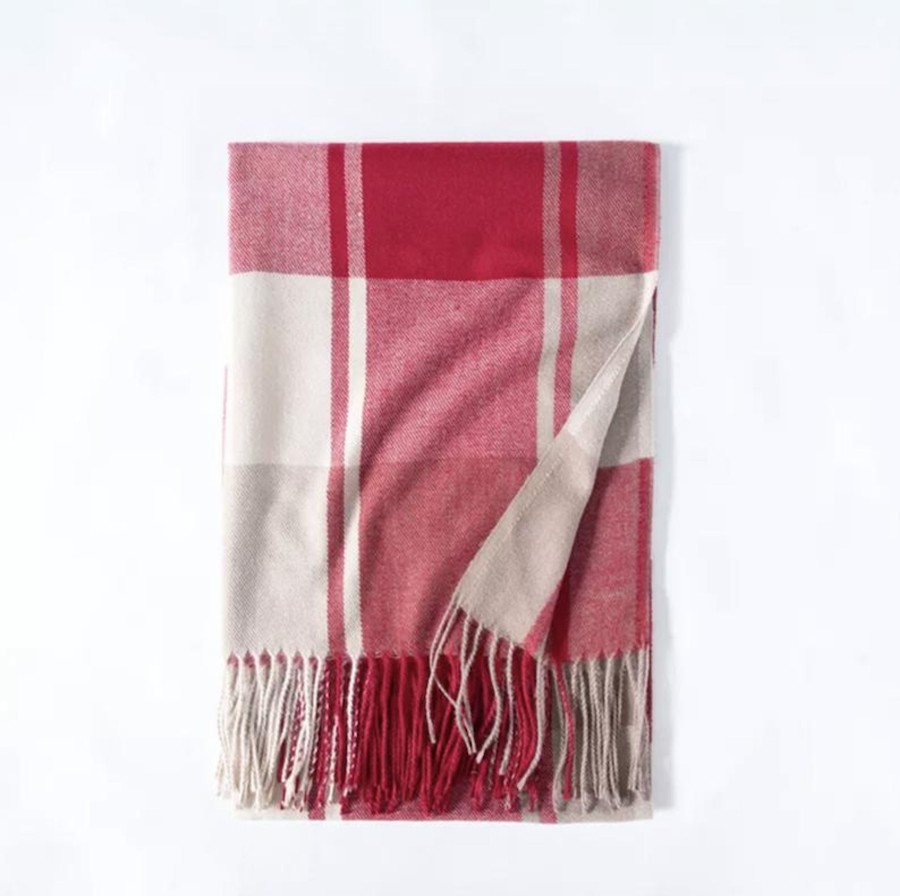 Accessories Penningtons | Cosy Plaid Winter Scarf In Red Tones- Don'T Ask - Penningtons