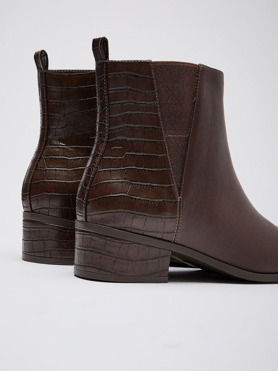 Shoes Penningtons | Extra Wide Width, Faux-Leather Bootie With Crocodile Back