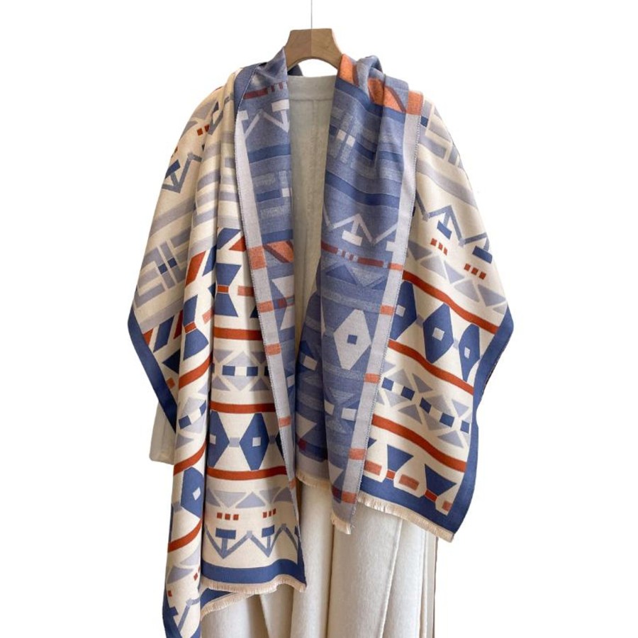 Accessories Penningtons | Deep Blue & Burnt Orange Geometric Patterned Scarf - Don'T Ask - Penningtons