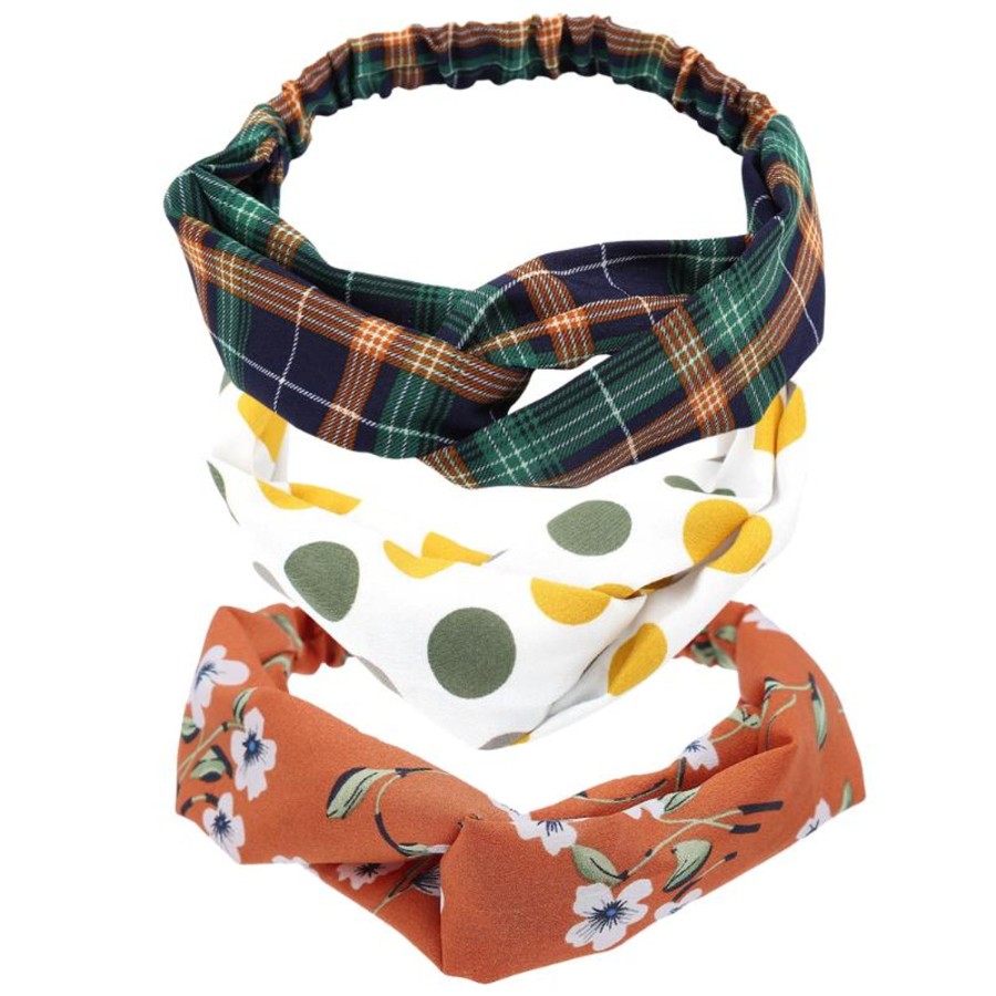 Accessories Penningtons | Set Of 3 - Navy, Orange & Green Plaid Twisted Headband- Don'T Ask - Penningtons