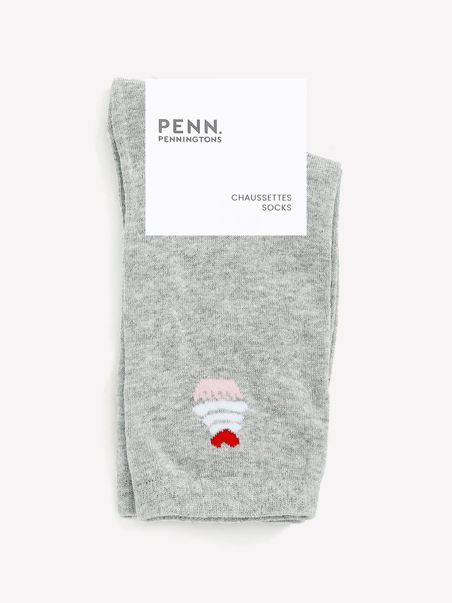 Accessories Penningtons | Grey Crew Sock With Cupcake Placement Print