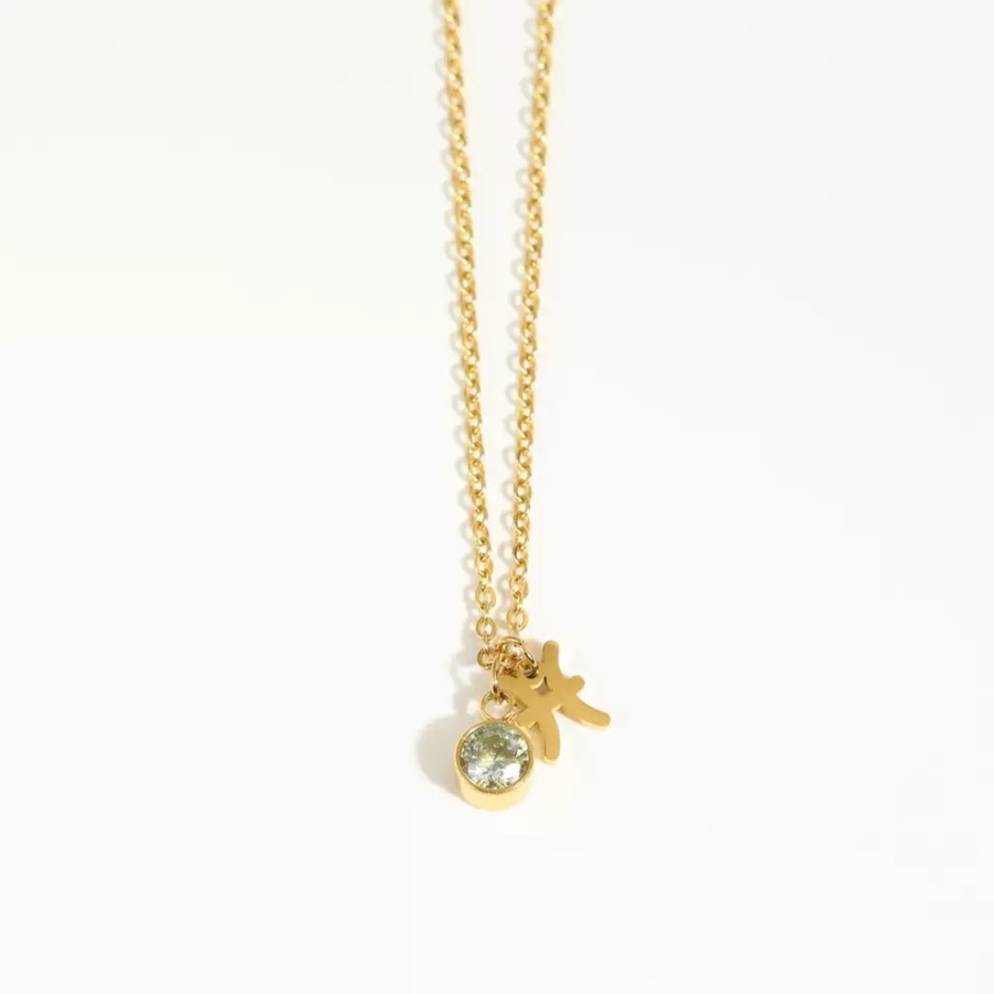 Accessories Penningtons | Goldtone Zodiac & Birthstone Necklace In Stainless Steel - Pisces - Eva Sky2 - Penningtons