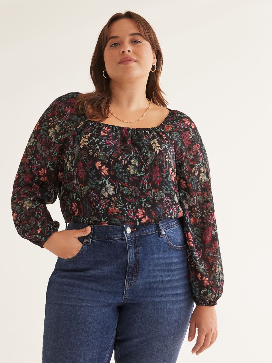 Clothing Penningtons | Floral Square-Neck Blouse With Balloon Sleeves