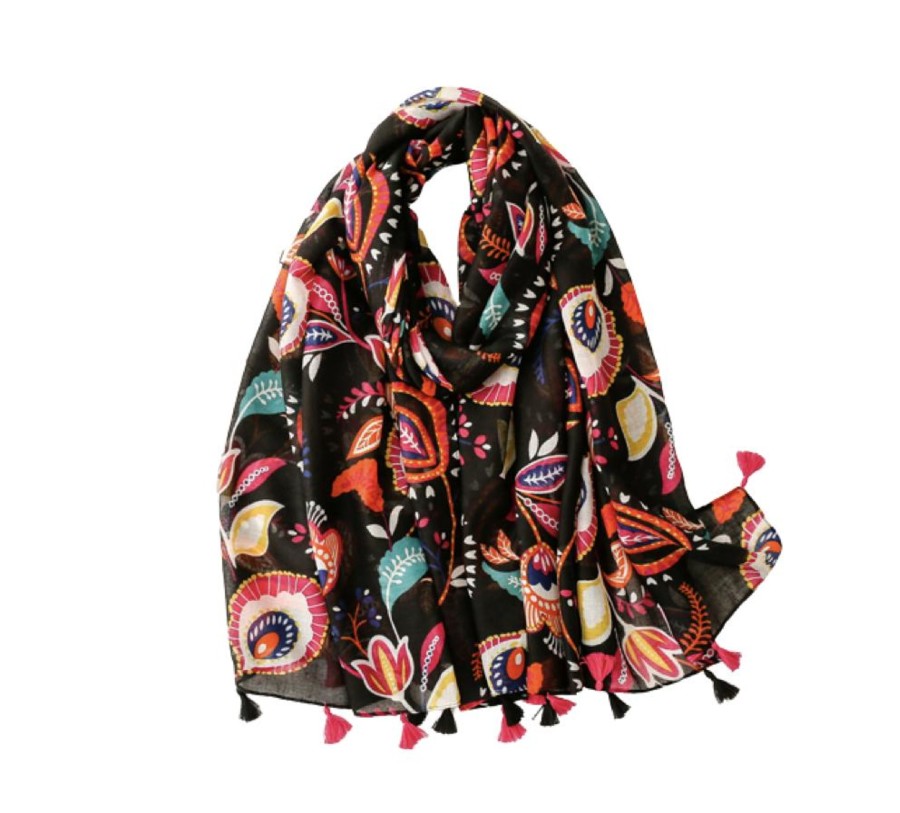 Accessories Penningtons | Colourful Paisley And Flower Scarf With Tassels - Don'T Ask - Penningtons