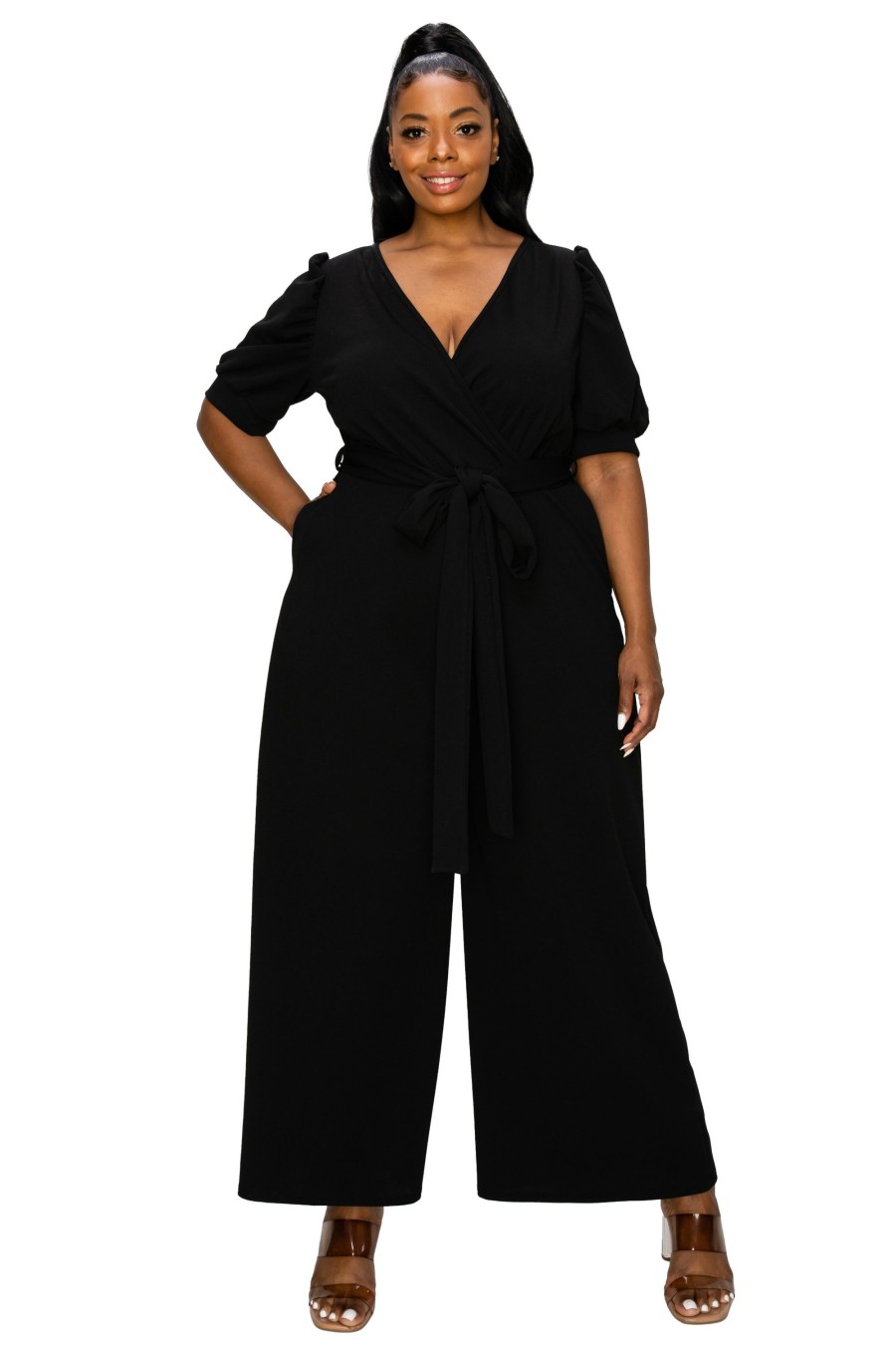 Clothing Penningtons | Iris Surplice Belted Pocket Jumpsuit - L I V D - Penningtons