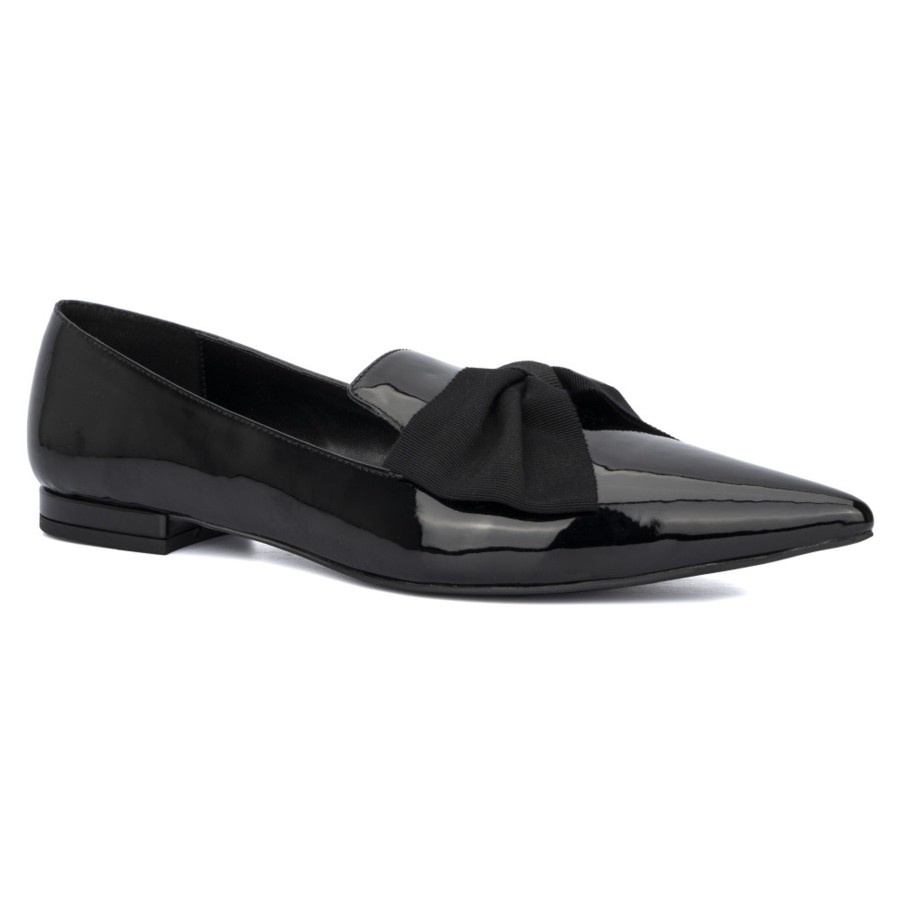 Shoes Penningtons | Women'S Belinda Patent Flat With Bow - Wide Width - Penningtons