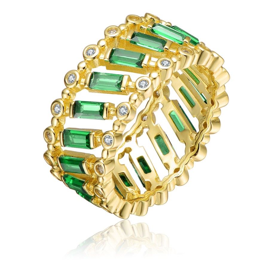 Accessories Penningtons | Gv Sterling Silver 14K Yellow Gold Plated With Emerald & Baguette Eternity Band Ring - Penningtons