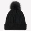 Accessories Penningtons | Black Cable Knit Cuff Beanie With Pom