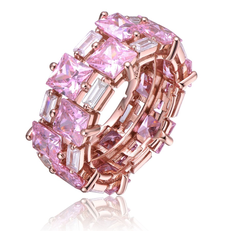 Accessories Penningtons | Gv Sterling Silver 18K Rose Gold Plated With Pink Ice & Cubic Zirconia Chunky Double Row Eternity Band Ring - Penningtons