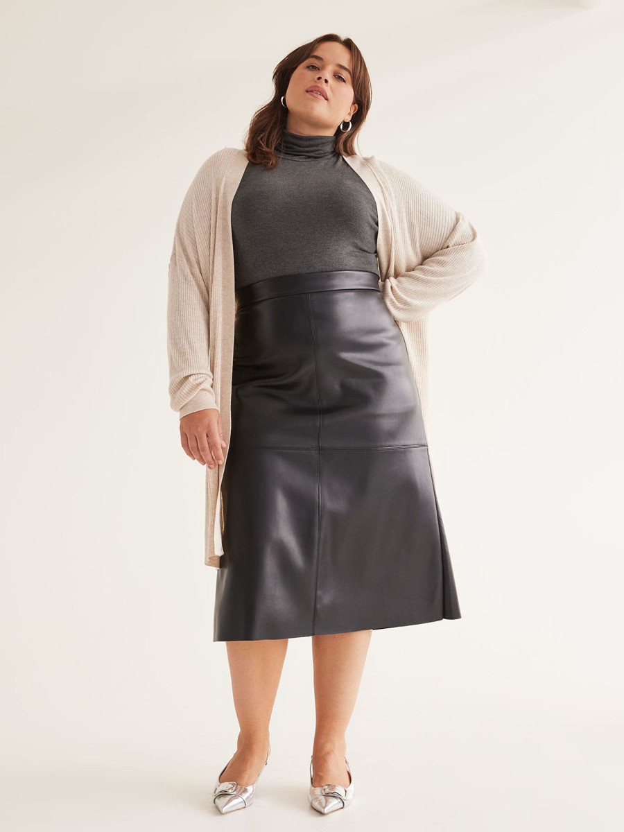 Clothing Penningtons | Black Faux Leather Midi Skirt