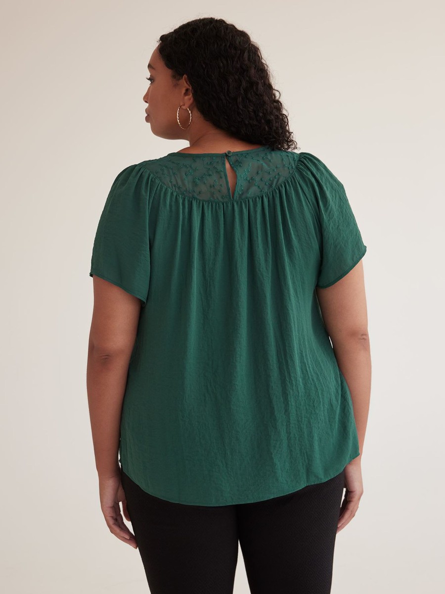 Clothing Penningtons | Flowy Flutter-Sleeve Blouse With Lace Neckline