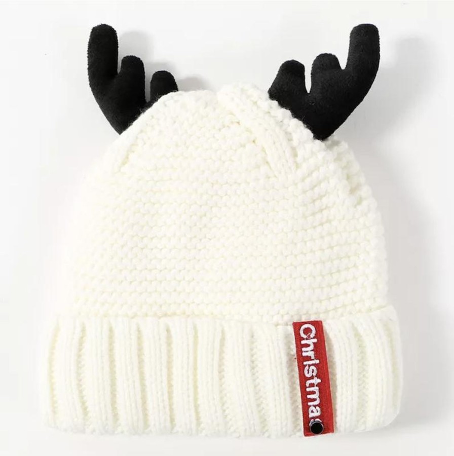 Accessories Penningtons | Cute White Beanie Hat With Antlers- Don'T Ask - Penningtons