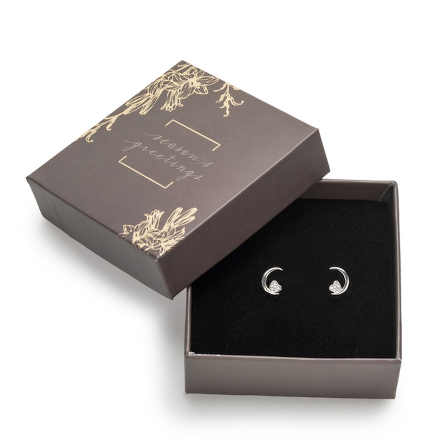 Accessories Penningtons | Holiday Gift Box With Crescent Moon & Crystal Pave Heart Stud Earrings - Callura - Penningtons